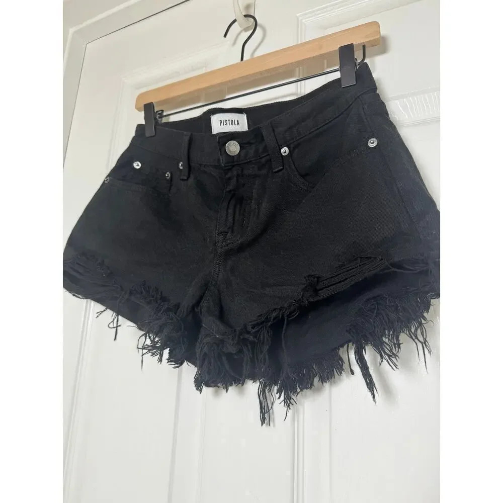 Pistola Denim Gigi Cut Off Shorts - Black - Size 25